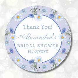 Pegatina Redonda Duste Blue Wildflower Boho Bridal Shower