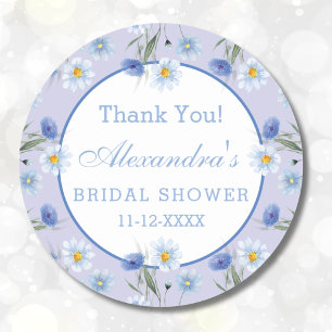 Pegatina Redonda Duste Blue Wildflower Boho Bridal Shower