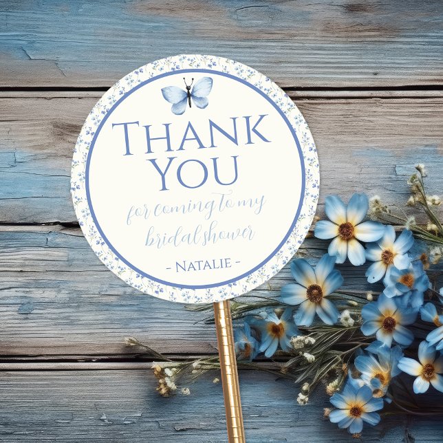 Pegatina Redonda Duste Blue Wildflower Bridal Shower (Subido por el creador)
