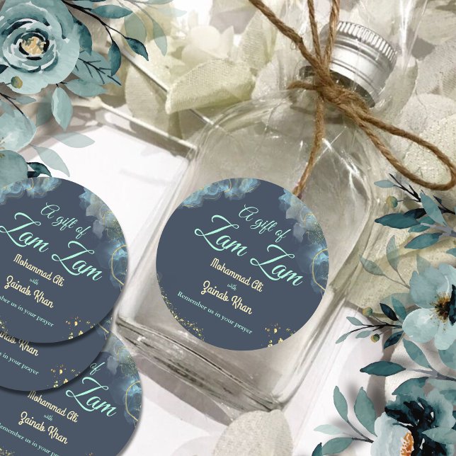 Pegatina Redonda Duste de mármol Boda islámico azul regalo de Zam Z (Subido por el creador)