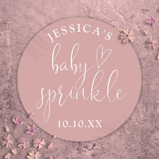 Pegatina Redonda Duste Rosa Bebé Rosa Sprinkle Shower Favor (Dusty Rose Pink Baby Sprinkle Shower Favor Classic Round Sticker)