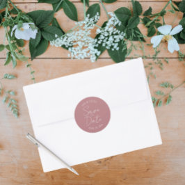 Pegatina Redonda Duste Rosa estilizado casamiento Guardar la fecha