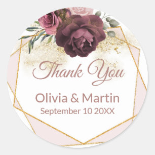 Pegatina Redonda Duste Rosa Floral Gold Geométrico