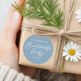 Pegatina Redonda Dusty Blue Bachelorette Party Custom White Script