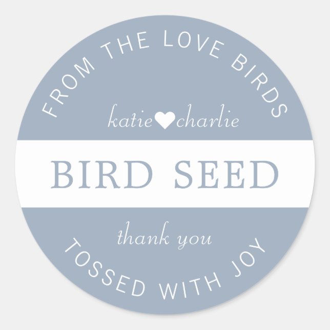 Pegatina Redonda Dusty Blue Bird Seed Toss Wedding Favors (Anverso)