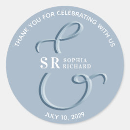 Pegatina Redonda Dusty Blue Boda Agradecimiento