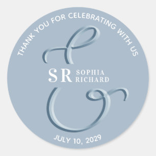 Pegatina Redonda Dusty Blue Boda Agradecimiento