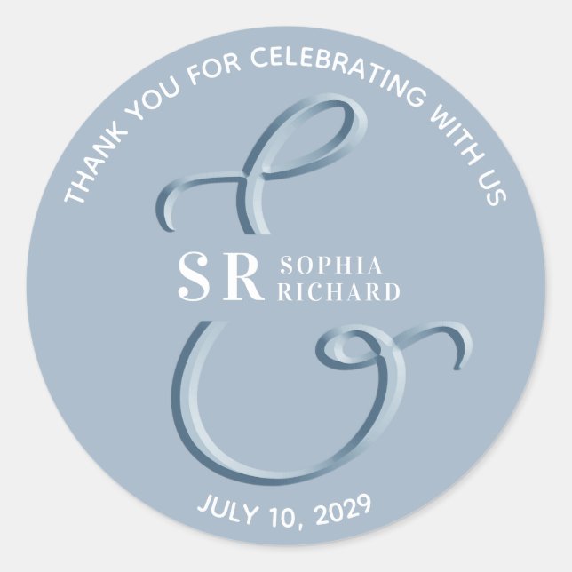 Pegatina Redonda Dusty Blue Boda Agradecimiento (Anverso)
