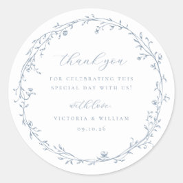 Pegatina Redonda Dusty Blue Botanical Wreath Wedding Favor