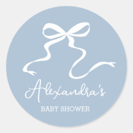 Pegatina Redonda Dusty Blue Bow Baby Shower Favorito Round