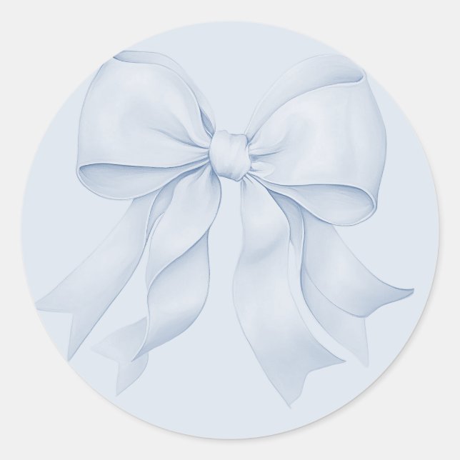 Pegatina Redonda Dusty Blue Bow Elegant (Anverso)