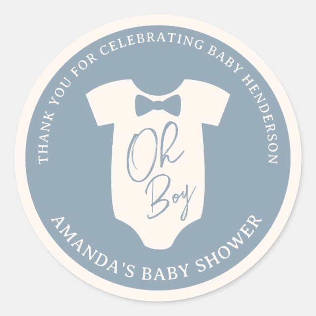 Pegatina Redonda Dusty Blue Bow Tie Baby Shower (Anverso)