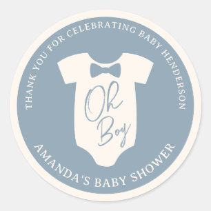 Pegatina Redonda Dusty Blue Bow Tie Baby Shower
