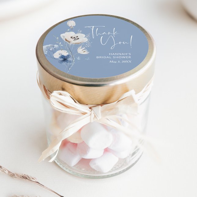Pegatina Redonda Dusty Blue Bridal Shower Favor Gracias (Subido por el creador)
