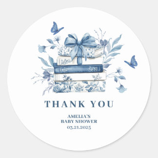 Pegatina Redonda Dusty Blue Chinoiserie New chapter Baby Shower
