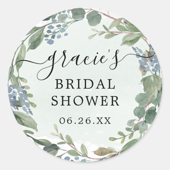 Pegatina Redonda Dusty Blue Eucalyptus Envelope Pegatinas Favor (Anverso)