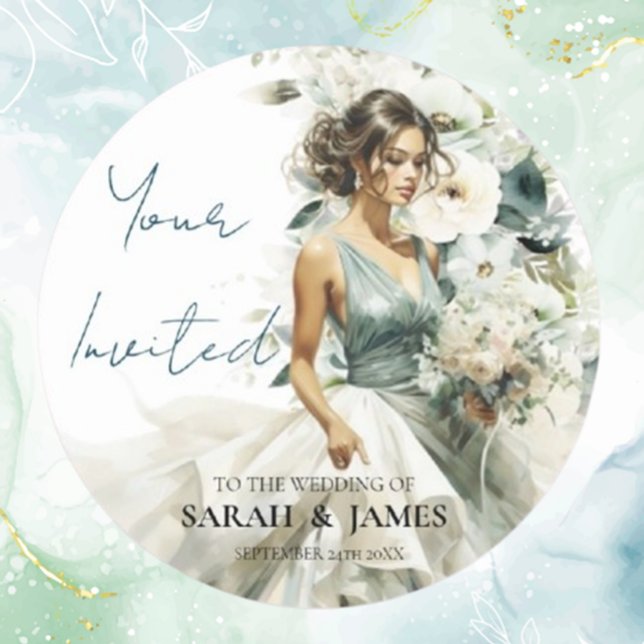 Pegatina Redonda Dusty Blue Eucalyptus Greenery Boda (Enhance your wedding favors with our dusty blue eucalyptus greenery classic round sticker )