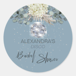 Pegatina Redonda Dusty Blue Floral Disco Ball Bridal Shower