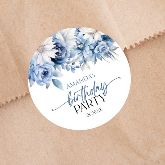 Pegatina Redonda Dusty Blue Floral Flowday Party (Subido por el creador)