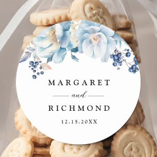 Pegatina Redonda Dusty Blue Floral Winter Wedding