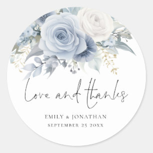 Pegatina Redonda Dusty Blue Florals Amor Gracias Boda