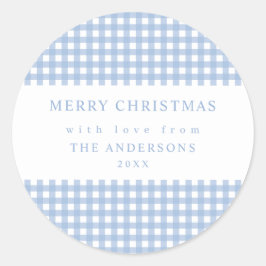 Pegatina Redonda Dusty Blue Gingham Christmas