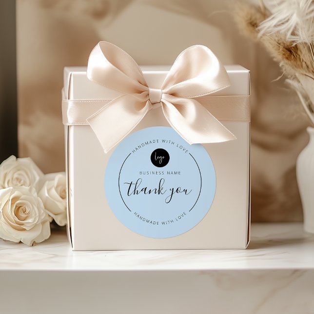 Pegatina Redonda Dusty Blue Gracias hecho a mano con amor (Dusty Blue Thank You Handmade with Love Classic Round Sticker)