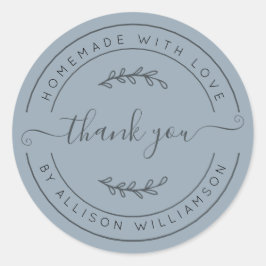 Pegatina Redonda Dusty Blue Homemade Thank You Label