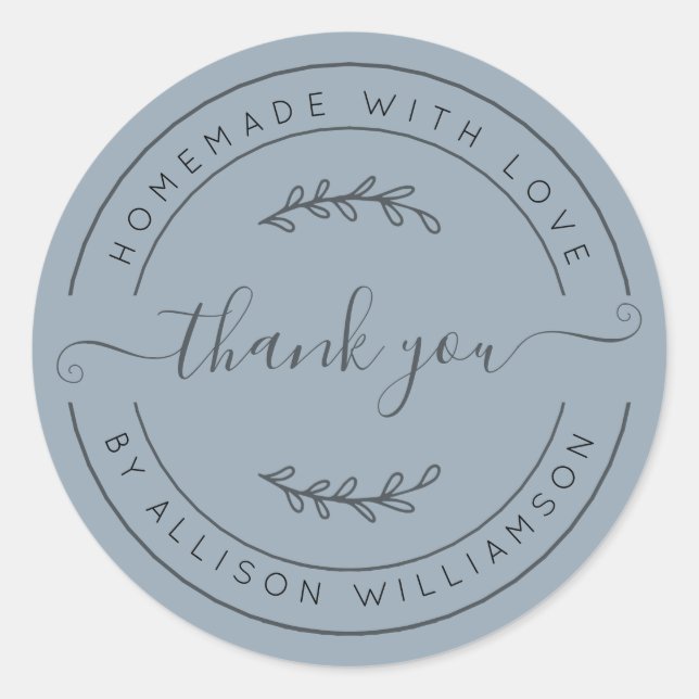 Pegatina Redonda Dusty Blue Homemade Thank You Label (Anverso)
