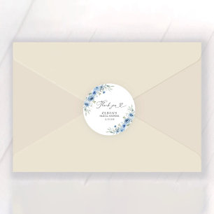 Pegatina Redonda Dusty Blue Ivory Bridal Shower