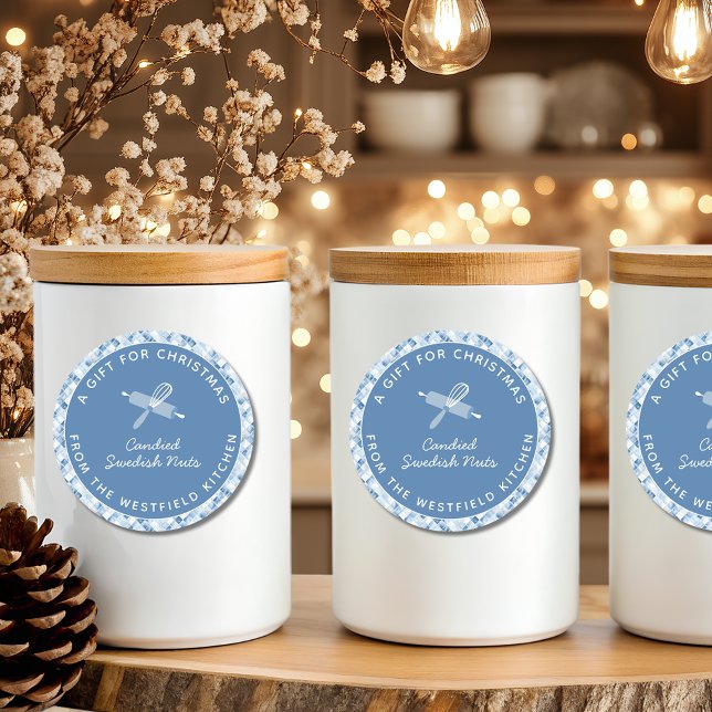 Pegatina Redonda Dusty Blue Navidades Regalo de comida de vacacione (Dusty Blue Christmas Holiday Food Gift Round Sticker Label)