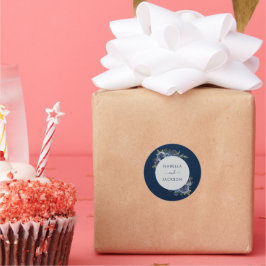 Pegatina Redonda Dusty Blue Navy Champagne Boda de Marfil