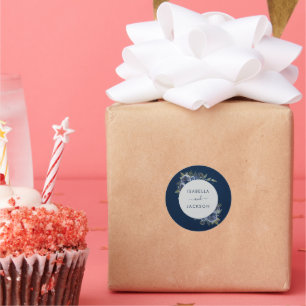 Pegatina Redonda Dusty Blue Navy Champagne Boda de Marfil