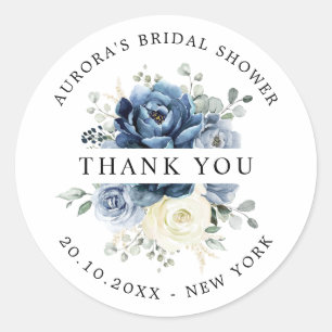 Pegatina Redonda Dusty Blue Navy Champagne Bridal Shower