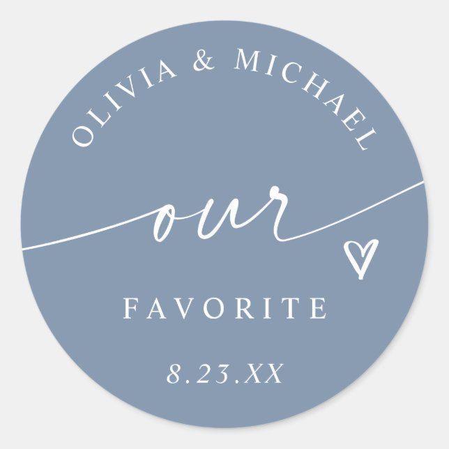 Pegatina Redonda Dusty Blue Our Favorite Wedding Treat Bag (Anverso)
