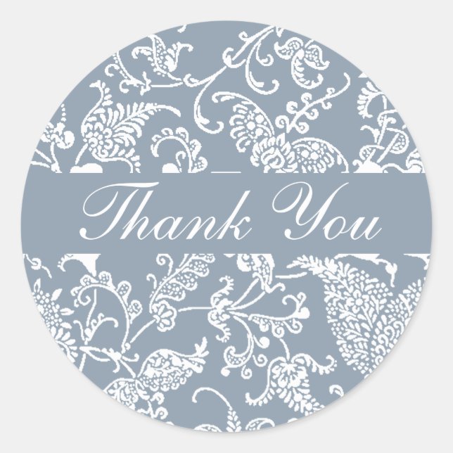 Pegatina Redonda Dusty Blue Paisley Gracias (Anverso)