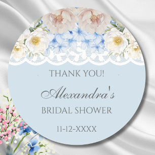 Pegatina Redonda Dusty Blue Peony Hydrangea Bridal Shower
