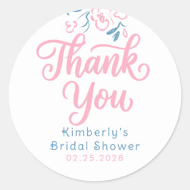 Pegatina Redonda Dusty Blue Pink Whimsical Bridal Shower Thank You 