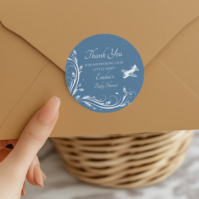 Pegatina Redonda Dusty Blue Rocking Horse Baby Shower Gracias (Subido por el creador)