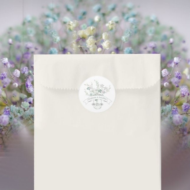 Pegatina Redonda Dusty Blue Rubor Lavender Mason Jar Wildflower (Subido por el creador)