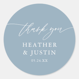 Pegatina Redonda Dusty Blue Rustic Elegant Wedding Gracias
