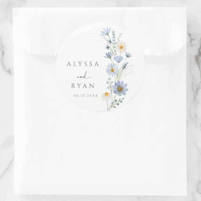 Pegatina Redonda Dusty Blue Sage Wildflower Meadow Wedding (Bolso)