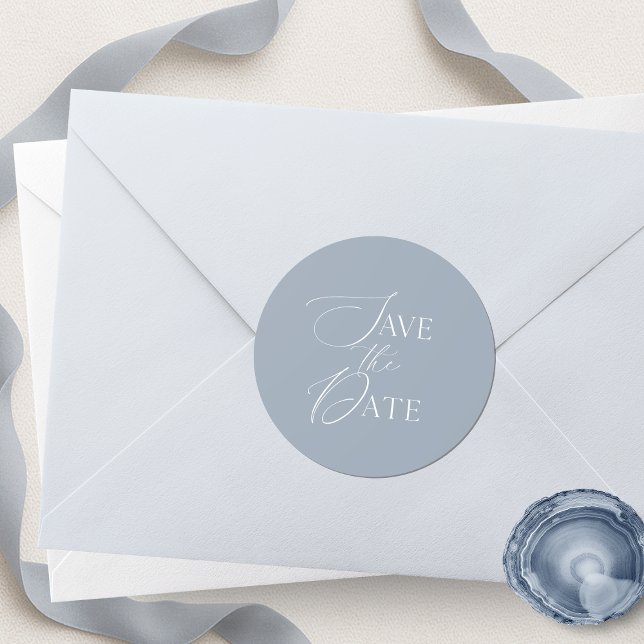Pegatina Redonda Dusty Blue Save The Date Script Wedding  (Subido por el creador)
