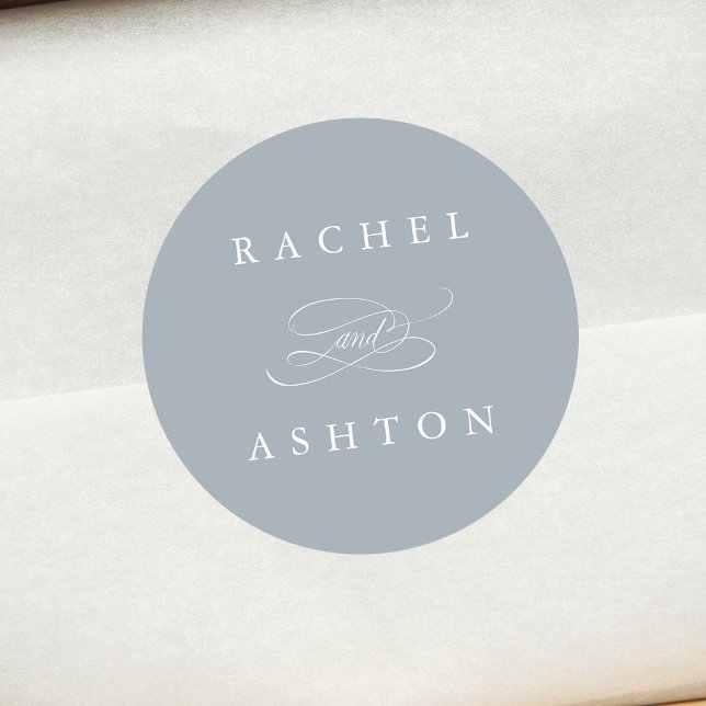 Pegatina Redonda Dusty Blue Simple Elegant Wedding (Subido por el creador)