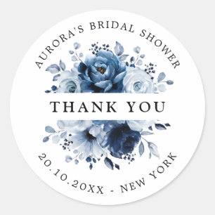 Pegatina Redonda Dusty Blue Slate Navy Bridal Shower
