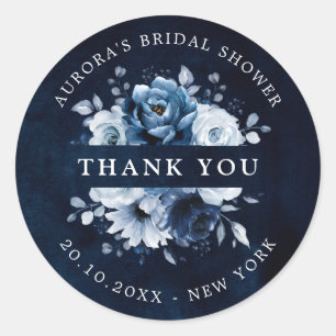 Pegatina Redonda Dusty Blue Slate Navy Bridal Shower