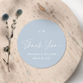 Pegatina Redonda Dusty Blue Thank You Wedding Sticker
