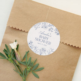 Pegatina Redonda Dusty Blue Vintage Chinoiserie Baby Shower
