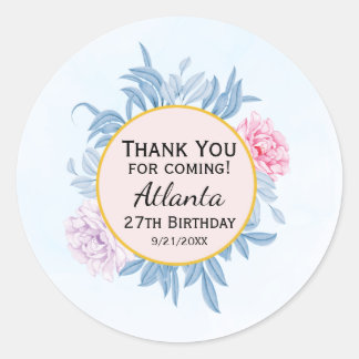 Pegatina Redonda Dusty Blue Watercolor Suculento 30 cumpleaños