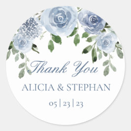 Pegatina Redonda Dusty Blue Wedding Favor de dar las gracias Pegati